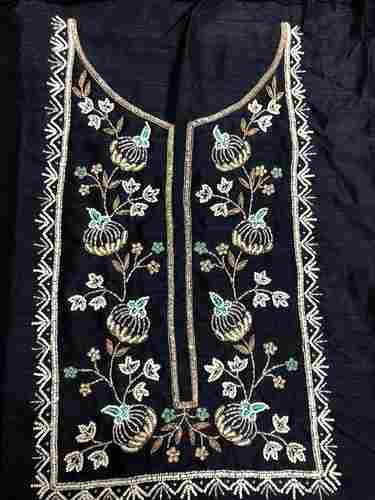 Pure Cotton Silk Breathable Embroidery Work Womens Black Suits