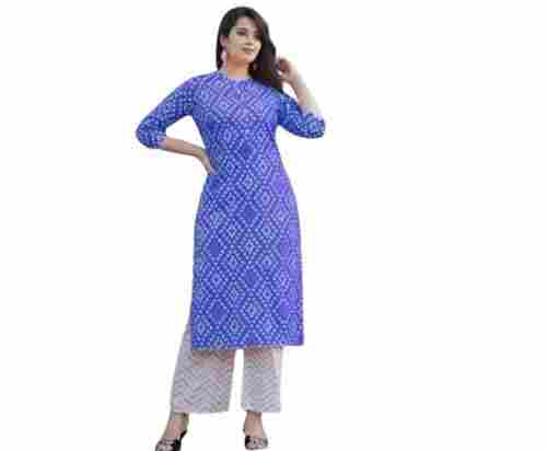 Ladies 3/4th Sleeves Casual Wear Round Neck Casual Wear Printed Cotton Kurti