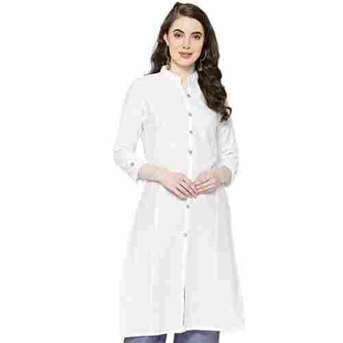 3/4 Sleeves Collar Neck Plain Cotton Rayon Straight Kurti For Casual Wear