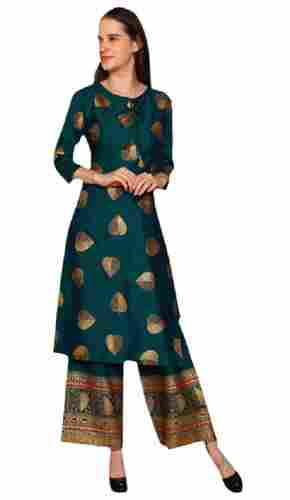 Ladies Regular Fit 3/4th Sleeves Casual Wear Printed Rayon Palazzo Suit