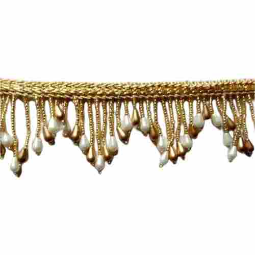 3 Inch Width and 10 Meter Long Golden Color Beaded Fancy Lace