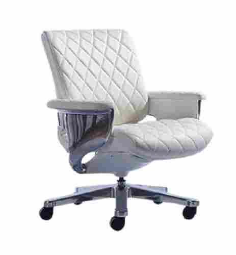 Glossy Finished Stainless Steel And Leather Medium Back Swivel Office Chair 