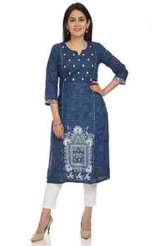 Trendy Style And Formal Wear 3/4th Sleeves With Embroidered Pattern Cotton Kurti For Ladies