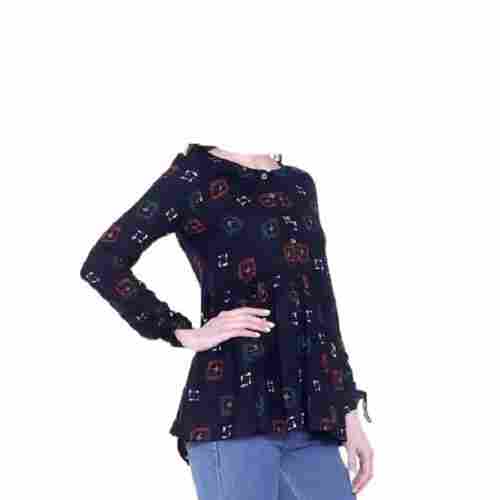 Ladies Printed Cotton Long Sleeve Round Neck Regular Fit Casual Wear Tops