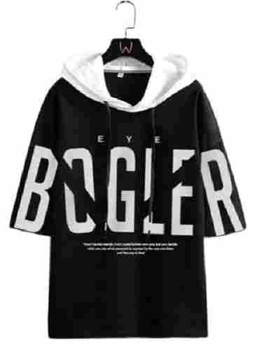 Casual Wear Comfortable Black And White Short Sleeves Hoddie T Shirt For Men's