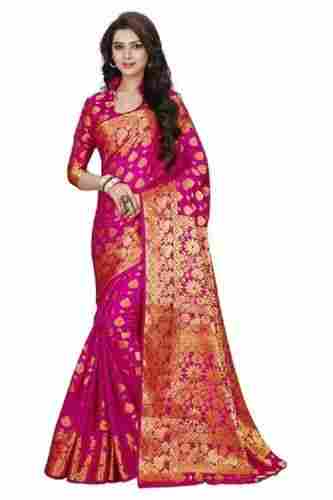 Multi Color Breathable And Absorbent Banarsi Hand Embroidery Art Silk Saree 