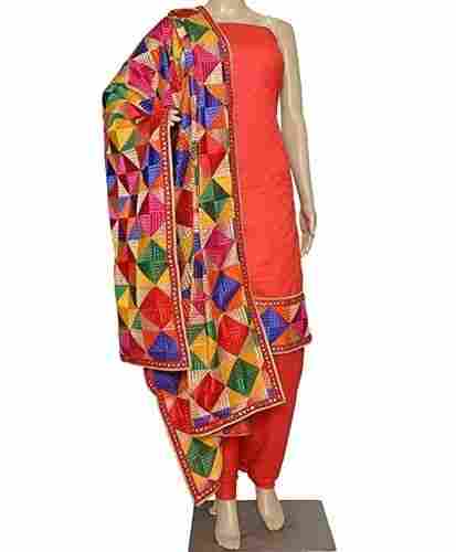 Ladies Cotton Regular Fit Sleeveless Party Wear Designer Phulkari Suits With Dupatta