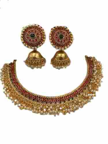 Skin Friendly Light Weight Golden Designer Necklace And Earring Set 