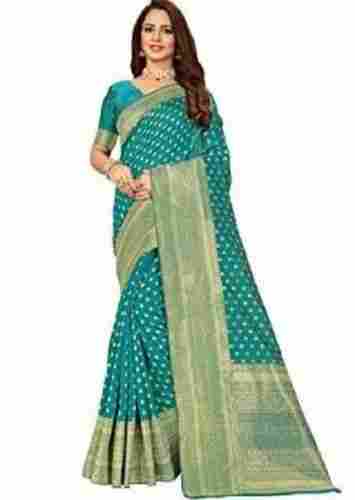 Ladies Party Wear Banarasi Silk Saree With Unstitched Blouse Piece