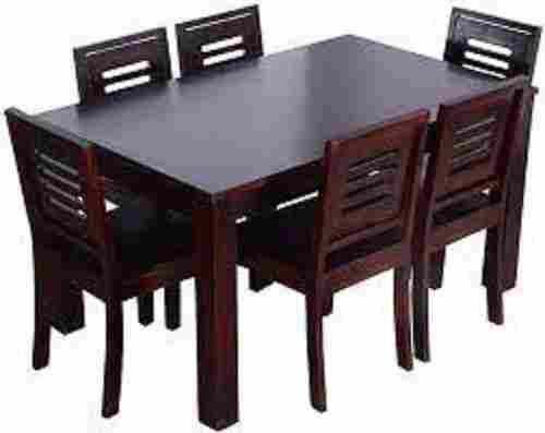 Six Seater Dark Brown Rectangular Dining Table Set Made Of Teak Wood 