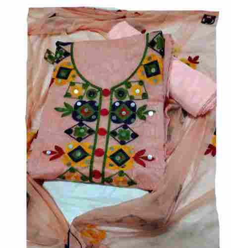 Unstitched Embroidered Cotton Chanderi Suit With Dupatta For Women Wear