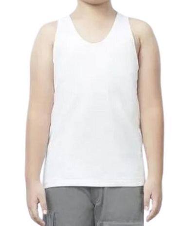 White Comfortable Soft Skin-Friendly Plain Round Neck Cotton Vest For Boy Kids