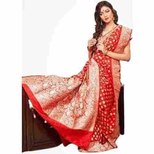 Silky Pallu Banarasi Cotton Red Saree