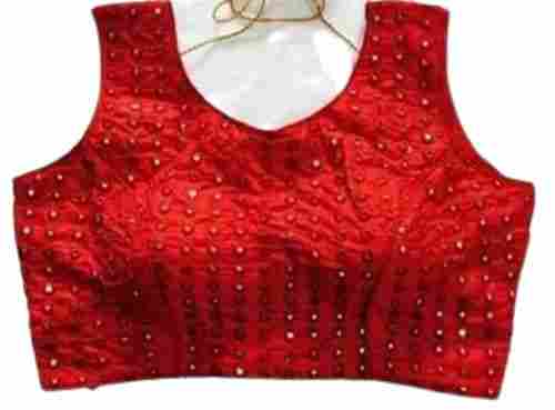 Regular Fit Round Neck Sleeveless Embroidered Mirror Work Readymade Blouse For Ladies
