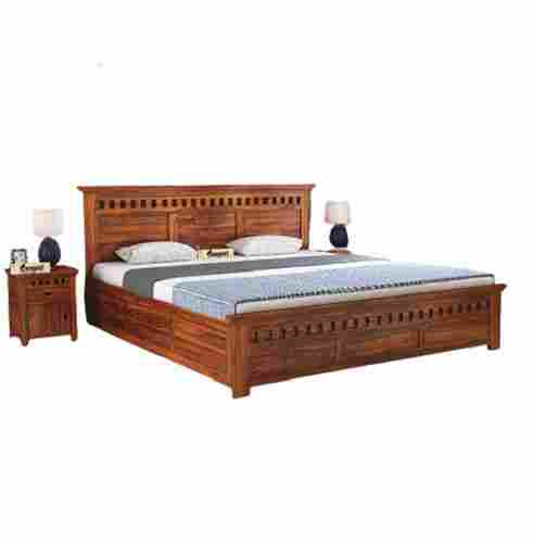 Modern Design Polished Finish Wooden Double Bed with Storage