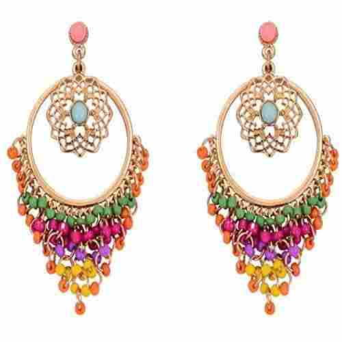 Women Comfortable Silver And Multicolor Metal Round Artificial Earrings 