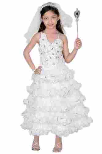 Polyester Lovely Modern White Sleeveless Kids Fairy Gown For Special Occasion