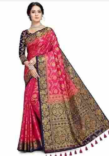 Shiny And Comfortable Banarsi Styled Motif Print Zari Work Cotton Silk Saree