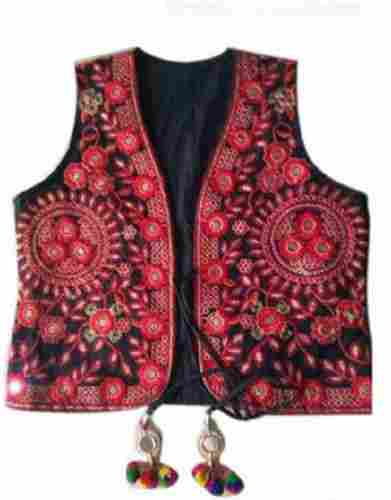 Regular Fit Sleeveless Cotton Rajasthani Art Mirror Work Embroidered Jackets