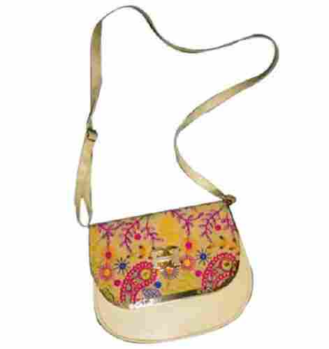 Ladies Multicolor Embroidered Canvas Sling Bag with Shoulder Length Handle