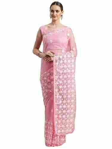 Designer Zari Work Embroidered Bridal Light Pink Saree