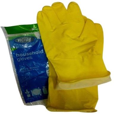Full Finger Plain Yellow Household Rubber Gloves
