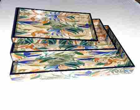Designer Printed MDF Wooden Rectangular Serving Trays Set Pack of 3