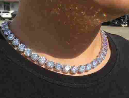 Moissanite Diamond Tennis Necklace With Pave Setting, 18 Ct Weight 
