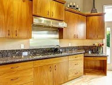Machine Made Light Brown Polished Plywood Wooden Kitchen Cabinets