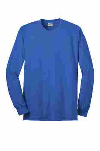 Mens Plain Round Neck Navy Blue Full Sleeve 100% Cotton T-Shirt