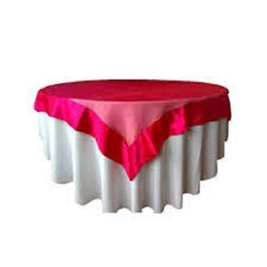 Washable Plain Pattern Round Shape Red With White Table Linen