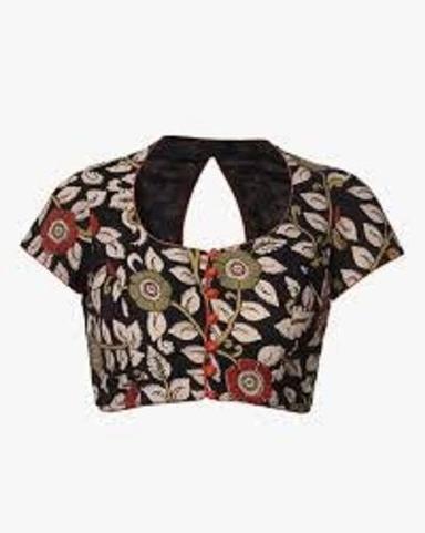 Lubricated Ladies Short Sleeve Casual Wear Black Printed Readymade Cotton Blouse 
