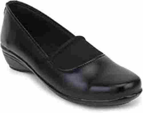 Ladies Stylish Semi Round Black Leather Shoes