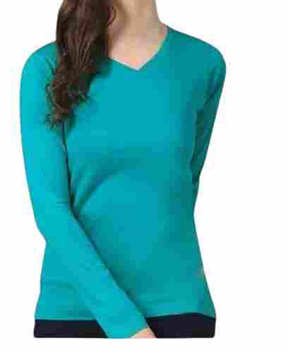 Shrink Resistance Skin Friendliness Casual Wear Long Sleeve V Neck Ladies T Shirts