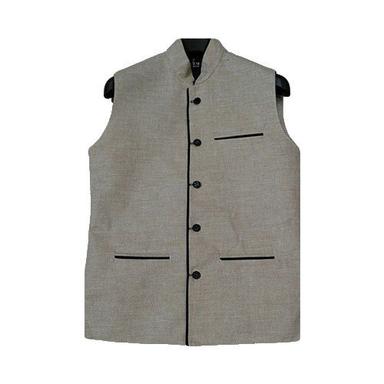 Grey Comfortable Sleeveless Button Closure Party Wear Cotton Coat Suit For Men
