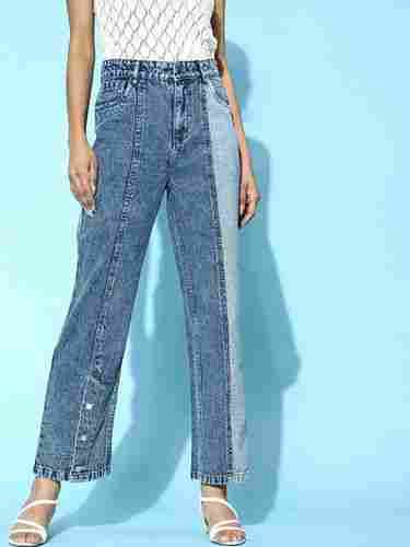 Ladies Casual Full Length Slim Fit Blue Colour Straight Block Denim Jeans