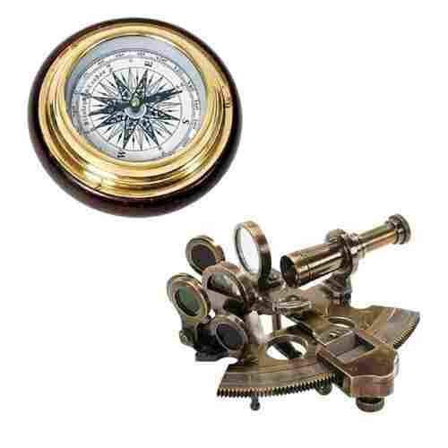 Antique Gold Finish Compass And Sextant For Nautical Gifting