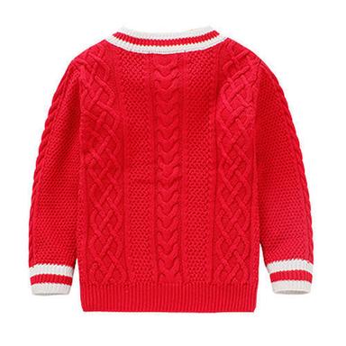  लाल और सफेद गोल गर्दन लंबी आस्तीन हाथ से बुना हुआ डेली वियर ऊनी स्वेटर 