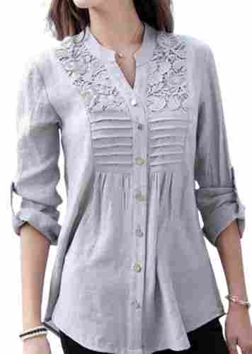 Casual Wear Long Sleeve Plain Cotton Designer Kurta For Ladies 