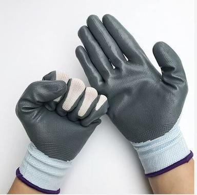White & Grey Color Full Finger Nitrile Coated Gloves With 13 Gauge