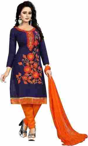 Breathable Round Neck 3/4th Sleeves Embroidered Cotton Salwar Suit