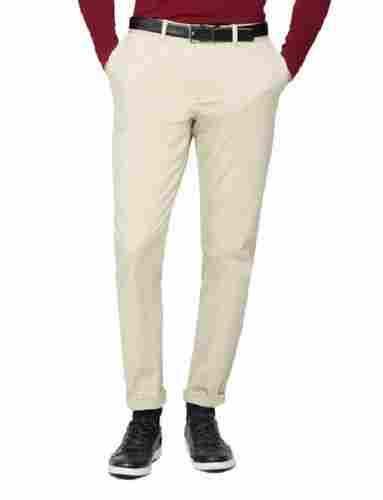Regular Fit Plain Button Closure Cotton Chino Trousers With Four Pockets 