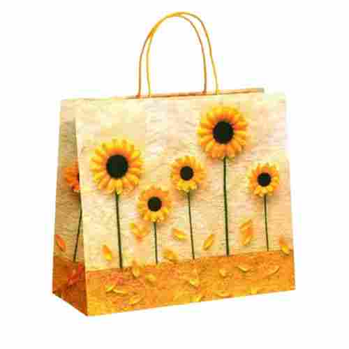 Hand Length Handle Floral Printed Designer Paper Bag For Shopping