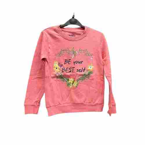Kids Girls Export Surplus Casual Wear Pink Sweatshirt With Fleece Lining