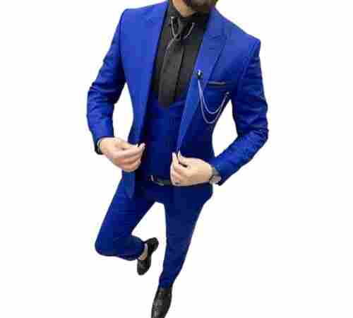 Royal Blue Full Sleeves Mens Wedding Suits with Tie and Cutaway Collar