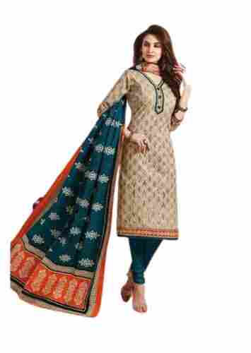 Casual Wear V Neck Full Sleeve Printed Ladies Suit Set With Churidar Legging And Dupatta