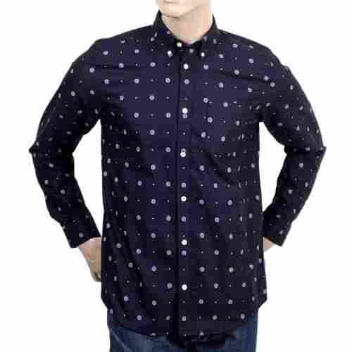 Casual Wear Full Sleeve Navy Blue Dotted Cotton Mens Shirts