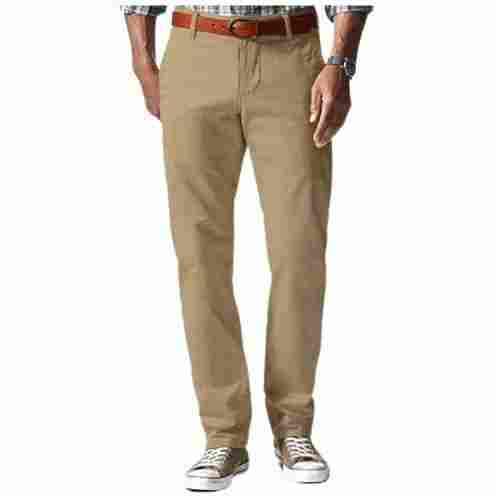 Mens Regular Fit Plain Brown Casual Wear Zipper Fly Closure Cotton Pants