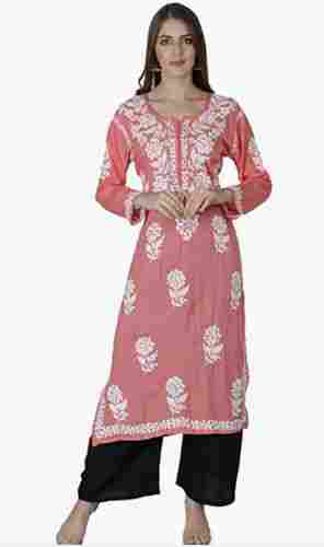 Comfortable Three Four Sleeve Cotton Straight Chikan Embroidered Suits