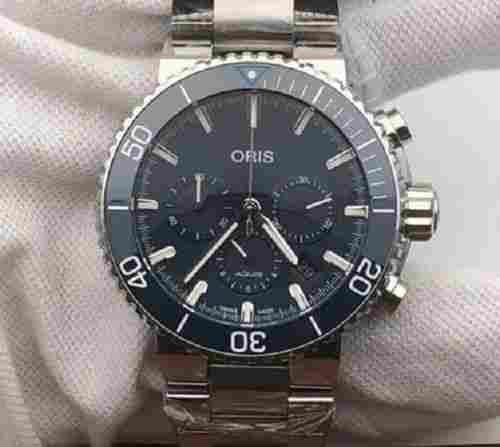 Oris Diving Sliver Strap Blue Dial Chronograph Automatic Swiss Watch